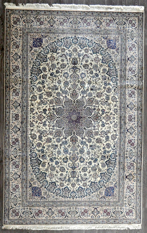 6.8x10.6 persian Nain Habibian 6 line wool silk #78204